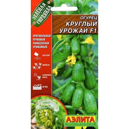 Пакет семян огурца КРУГЛЫЙ УРОЖАЙ F1 с изображением плодов