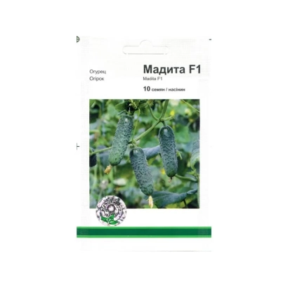 Семена огурца Мадита F1 на упаковке с изображением плодов