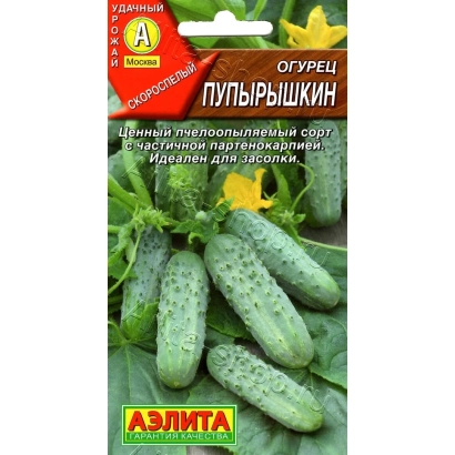 Seed packet of cucumber PUPYRYSHKIN with fruit image