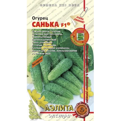 Cucumber seeds SANKA F1 on a packet with fruit image - SEMEYKIN