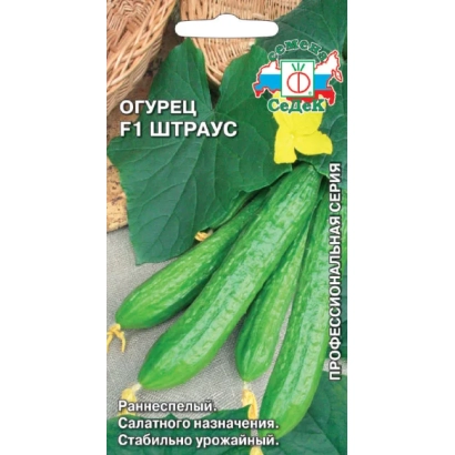 Пакет семян огурца F1 Штраус с изображением зеленых огурцов