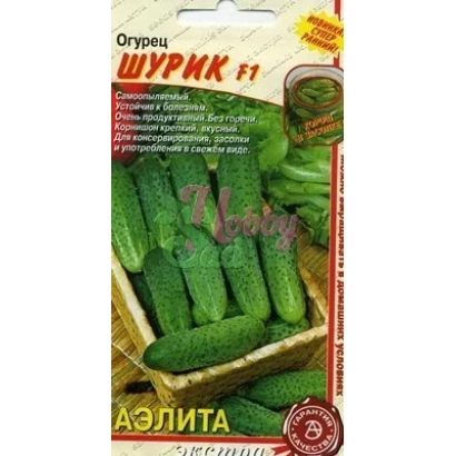 Пакет семян огурца ШУРИК F1 с изображением зеленых огурцов