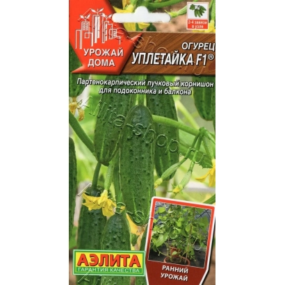 Пакет семян огурца УПЛЕТАЙКА F1 с изображением плодов и растения