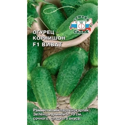 Пакет семян огурца F1 ВИВАТ с изображением свежих огурцов