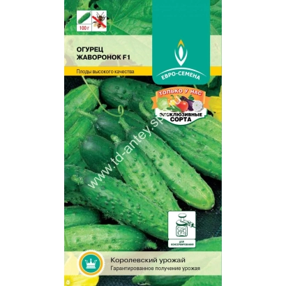 Пакет семян огурца Жаворонок F1 с изображением зеленых огурцов