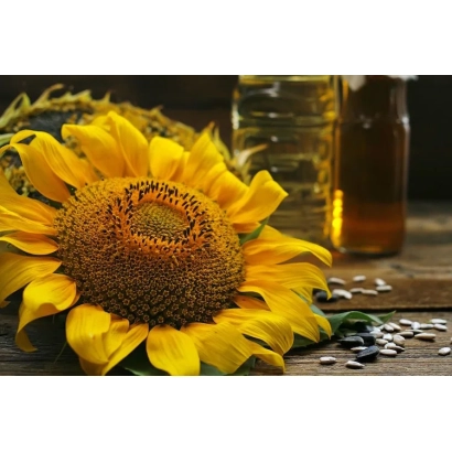 Соняшник з насінням та олією на дерев'яній поверхні - АС 008 А