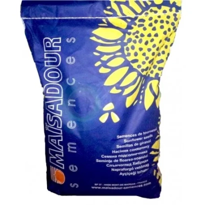 Синій пакет із насінням соняшника від бренду MAISAADOUR з зображенням соняшника - МАС 89 ІР