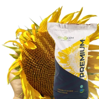 Мешок семян подсолнечника с изображением подсолнуха и надписью PREMIUM - НС Х 7640
