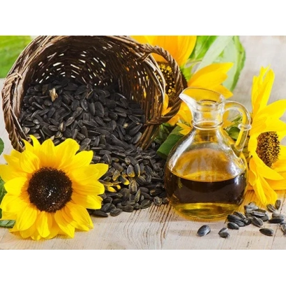 Солнечные цветы, подсолнечник и масло в кувшине - Правекс
