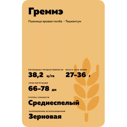 Пакет семян пшеницы ГРЕММЭ с указанием сорта и характеристик