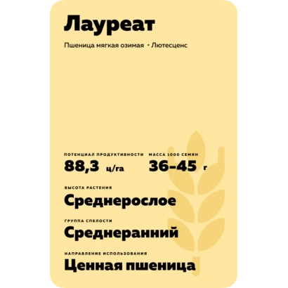 Yellow package with text «Laureat» and information about wheat