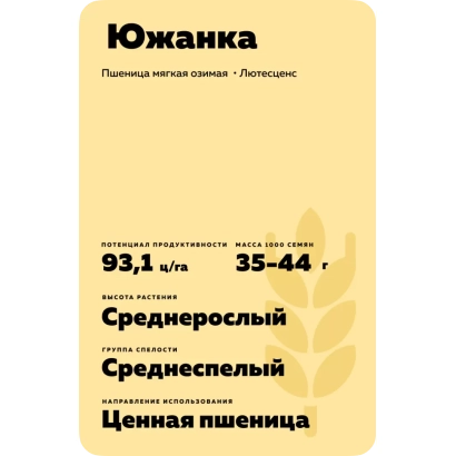 Мішок насіння пшениці Южанка з вказівкою сорту та характеристик