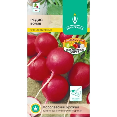 Пакет насіння редиски Болід з зображенням червоних коренеплодів