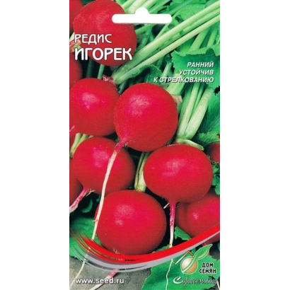 Seed packet of radish IGOREK with image of fresh red root vegetables
