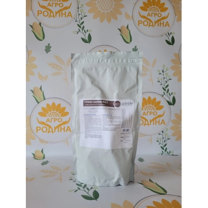 Bag of Guizhou Potassium Humate on a background with sunflower illustrations and the text Agro Polima