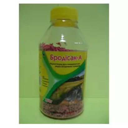 Продукт Бродисан А в прозрачной бутылке с желтой крышкой