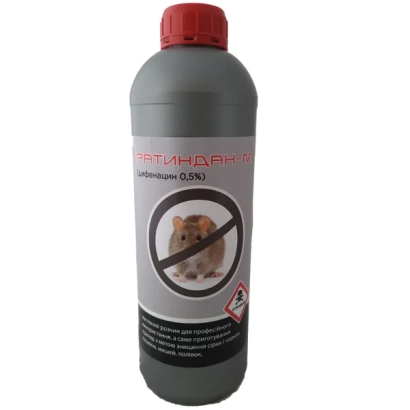 Флакон с препаратом Ратиндан для борьбы с грызунами