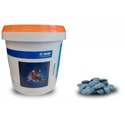 Белая банка с оранжевой крышкой и изображением мыши, рядом синие таблетки - Шторм®, ПБ