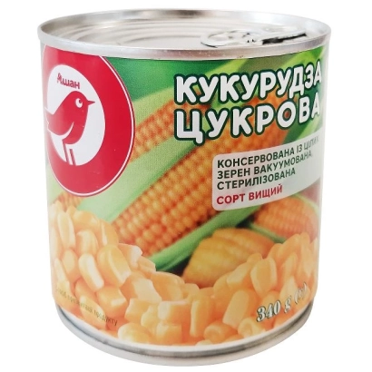 Консервированная сахарная кукуруза в банке с этикеткой «Кукуруза Цукровая» - АСХ СС7403РУ