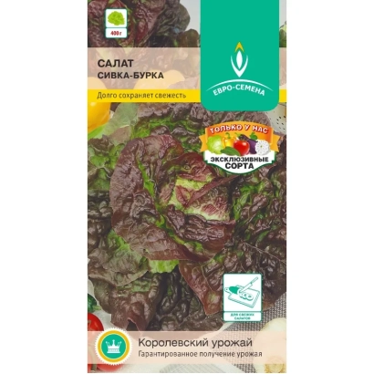 Пакет семян салата Сивка-Бурка с изображением листьев