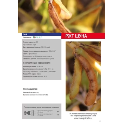 Фотография соевых стручков с надписью РЖТ ШУНА на красной полосе