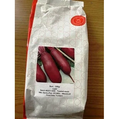 Пакет семян столовой свеклы Cadri с изображением красных корнеплодов. - Кедри