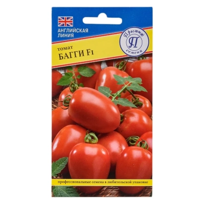 Пакет семян томата БАГГИ F1 с изображением красных плодов