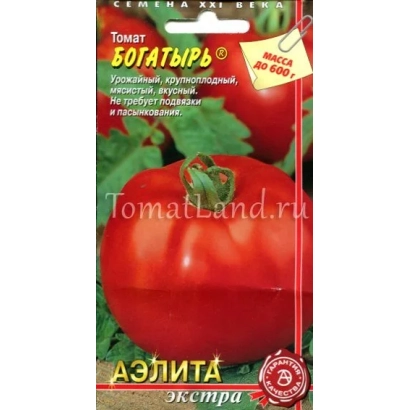 Пакет семян томата Богатырь с изображением красного помидора