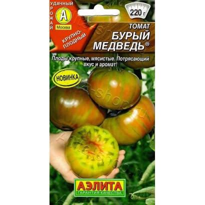 Пакет семян томата БУРЫЙ МЕДВЕДЬ с изображением плодов