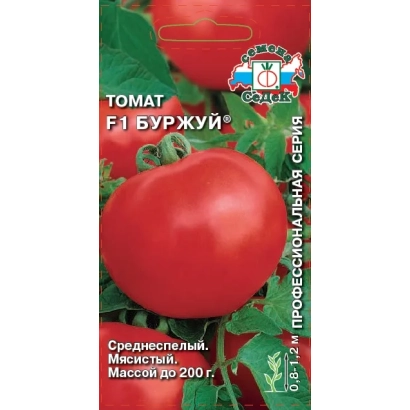 Пакет семян томата Ф1 Буржуй с изображением красных плодов