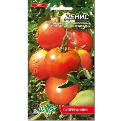 Пакет семян томата Денис с изображением красных плодов - ДЭННИ