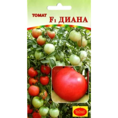 Пакет насіння томату F1 Діана з зображенням червоних та зелених плодів