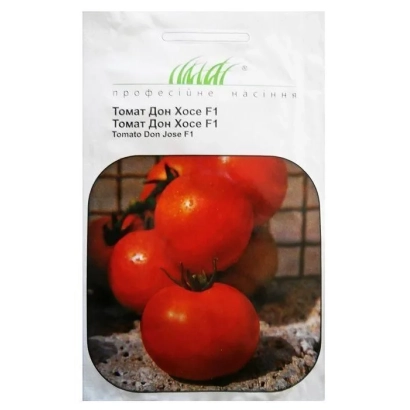 Seed packet of tomato Don Jose F1 with image of ripe red tomatoes - Donjose F1