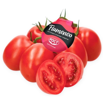 Томаты Flamenko с ярлыком бренда на переднем плане - Фламенко