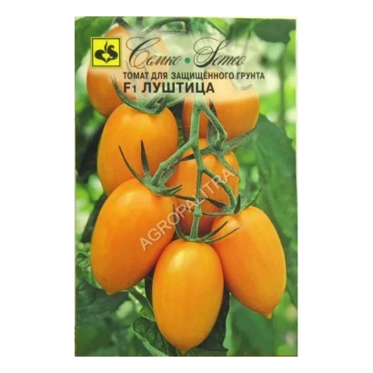 Пакет семян томата Луштица с изображением оранжевых плодов