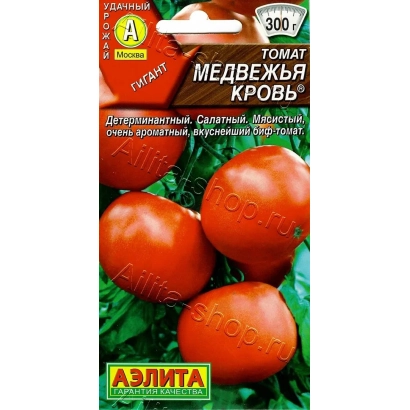 Пакет семян томата «Медвежья кровь» с изображением красных плодов и логотипом «Аэлита»