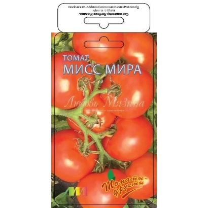 Tomato seed packet MISS MIRA with image of red fruits