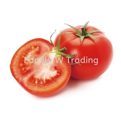 Свіжі помідори, один розрізаний навпіл, з написом Papaya W Trading - МУАР