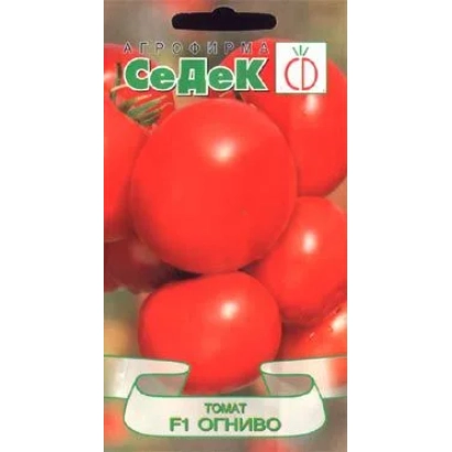Seed packet for tomato Flame with image of red fruits and SeDek logo