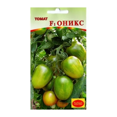 Пакет семян томата F1 ОНИКС с изображением зелёных плодов
