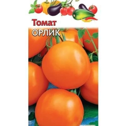 Пакет семян томата Орлик с изображением спелых красных помидоров