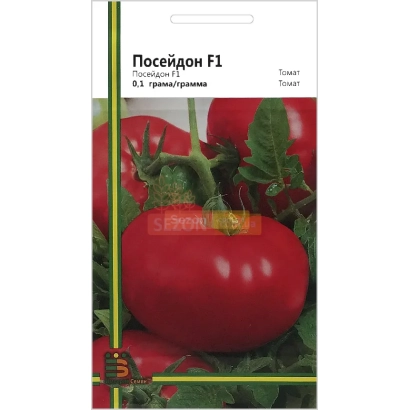 Пакет семян томата Посейдон F1 с изображением спелых красных помидоров