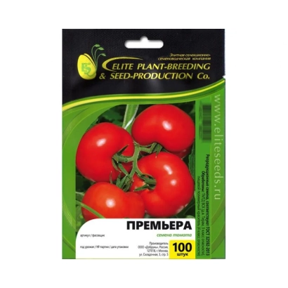 Пакет семян томата Премьера с изображением красных плодов - Према
