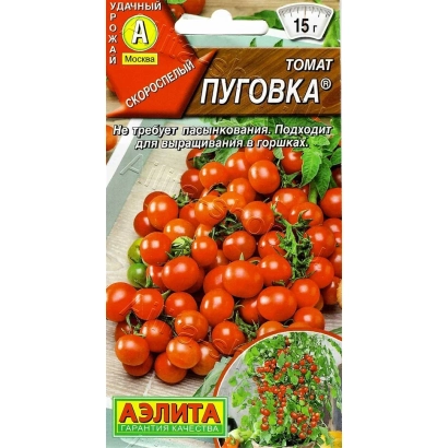 Пакет семян томата ПУГОВКА с изображением красных помидоров