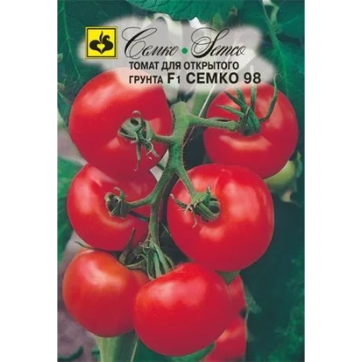 Красные томаты сорта СЕМКО 98 на упаковке семян
