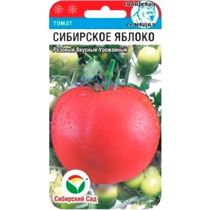 Seed packet of Siberian Apple tomato with image of red tomato