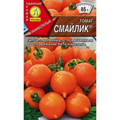 Пакет семян томата СМАЙЛИК с изображением красных плодов