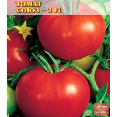 Пакет семян томата Союз 3 F1 с изображением красных плодов