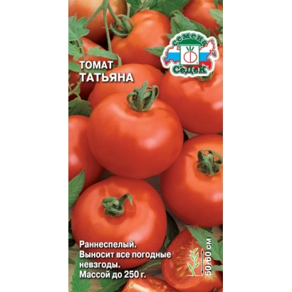 Семена томата Татьяна на фоне спелых красных помидоров.