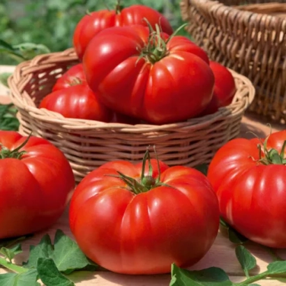 Красные помидоры в плетёной корзине на зелёном фоне - ТРИ ТОЛСТЯКА